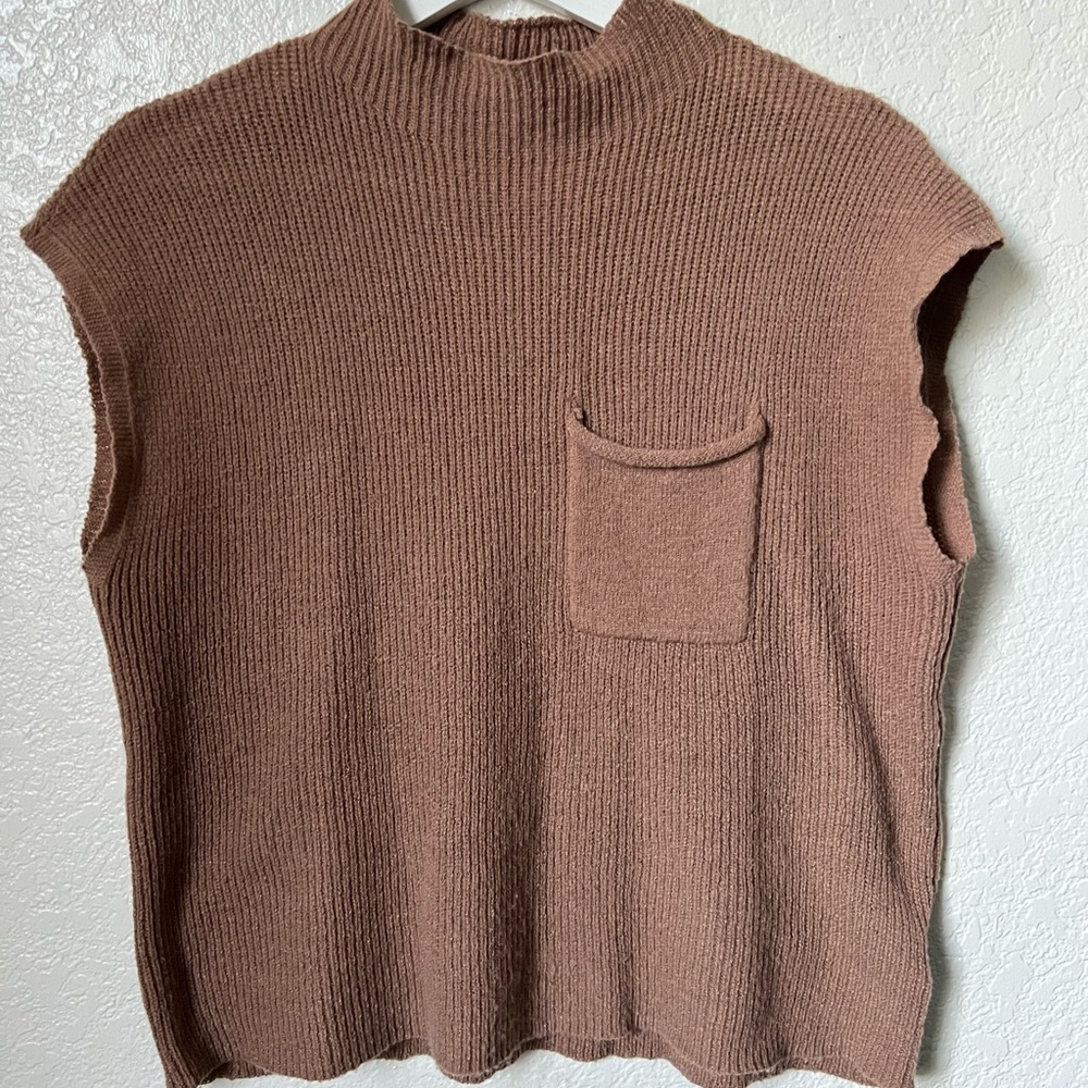 Brown Sleeveless Knit Sweater